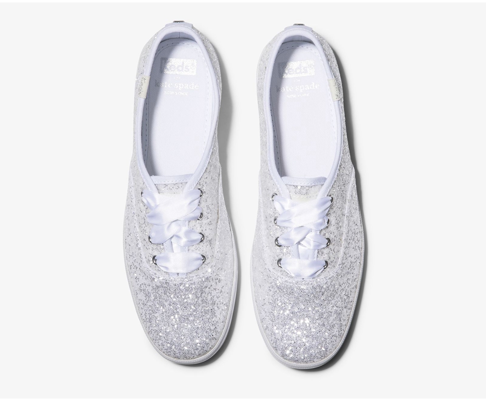 Keds Sneakers White - Kate Spade new york Champion Glitter - Womens CUHAGK-546